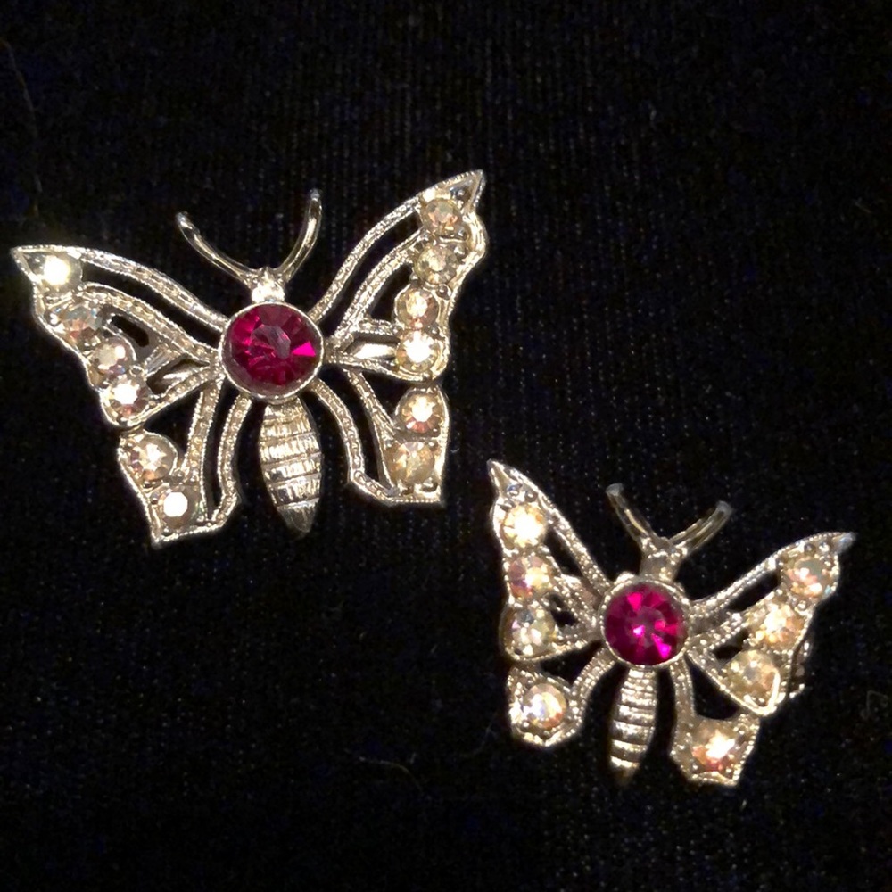 Mother Daughter Gold Butterfly Garnet Pin Set